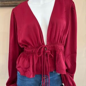 HYFVE burgundy tie front V-Neck Blouse NWT